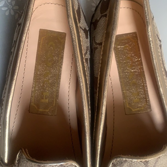 Y2K COACH SIGNATURE SUMMER FLATS DRIVING LOAFERS 6M MONOGRAM JACQUARD GOLD KHAKI - Picture 4 of 14